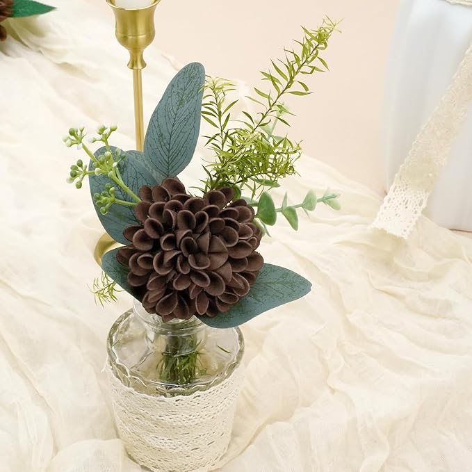 Artificial Flowers, 100pcs Artificial Rose for DIY Bouquets Arrangement, Brown and Tan Dahlia Flowers Foam Fake with Stems for Wedding Shower Party Floral Arrangements Tables Home Decorations