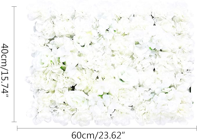 20 Pack Flowers Wall Panels Artificial Floral Wall Mat Handmade 3D Silk Rose Hydrangea Dahlia Floral Panels for Photo Background Home Party Wedding Backdrop Decoration, 24 x 16 inch (C)