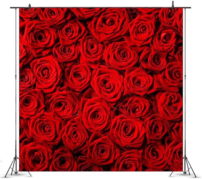 Avezano Valentine's Day Backdrop Rose Flower Wall Photo Background Red Rose Wedding Bridal Shower Photography Backdrop Mother's Day Birthday Party Dessert Table Banner (6x6ft)