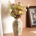 Vintage Ceramic Vase - 9 Inch Hand-Painted Flowers with Ice Crackle Glaze Finish, American Farmhouse Style Pitcher Vase for Home Decor, Centerpiece, Shelf, Table, Office