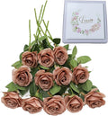 Artificial Rose Flower Artificial Flowers Flower with Long Stem Silk Roses Bouquet for Wedding Bridal Shower Party Home Decoration (Dusty Rose, 12 Pcs)