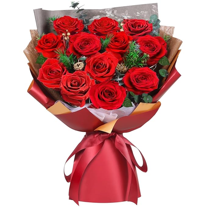 ADDWel 12 Preserved Red Roses Bouquet - Real Roses That Last 3+ Years, Romantic Christmas, Anniversary & Birthday Gifts for Wife, Girlfriend - A Dozen Flowers for Delivery, Present for Her, Mom