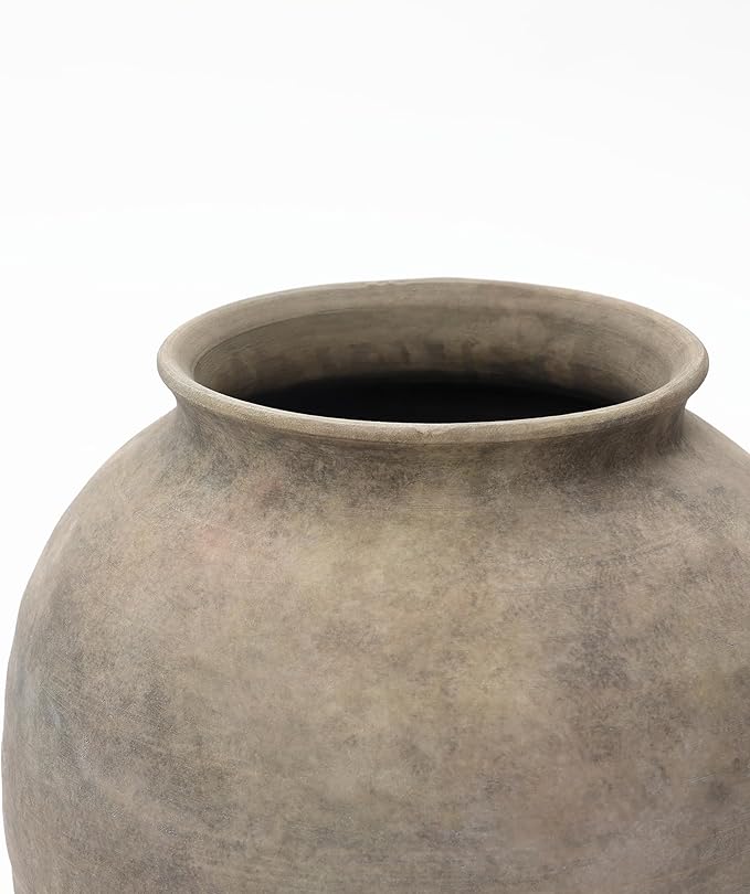 LuxenHome Rustic Ceramic Floor Vase, 17.7" Tall Terracotta Pot with Earthy Gray-Brown Finish, Vintage Pottery Large Vases for Decor Living Room, Farmhouse Flower Vase for Entry Way Table Home Decor