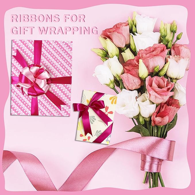 150 Yards Pink Satin Ribbon 1 Inch 6 Rolls Assortment Ribbons for Crafts Gift Wrapping Flower Bouquet Wedding Invitations Birthday Party Festival Decoration Hair Bows