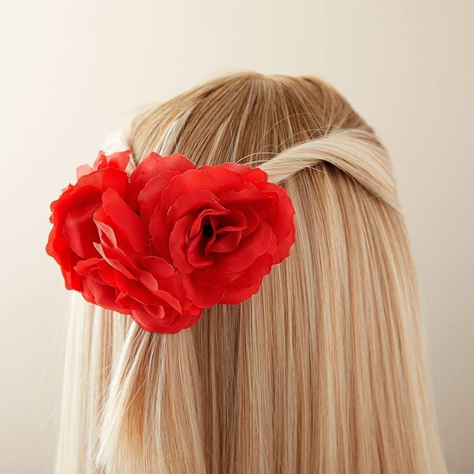 Bright Creations Red Flowers for Centerpieces - 50 Count, 3-Inch Stemless Silk Flower Heads, Red - Bulk Faux & Artificial Roses for Decoration - DIY Crafts & Wedding Decor