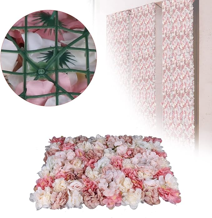 Flower Wall Panels 6pcs 24x15 Inch Artificial Wall Flower Backdrop for Wedding Party Baby Bridal Decor, Hanging Fake Silk Flower Backdrop Wall Decor (6pcs)