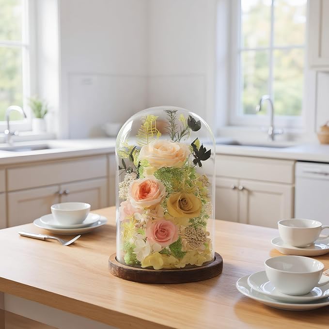 Flowers for Delivery Preserved Flowers Rose in Glass Dome,Champagne Rose Forever Flowers Birthday Gifts for Women Mom Grandma Friend Gifts for Her,Home Decor
