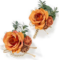 Serwalin Orange Corsage and Boutonniere Set, Boutonniere and Wrist Corsage Wristlet Prom Homecoming Wedding Flowers Accessories Prom Suit Decorations (Orange)