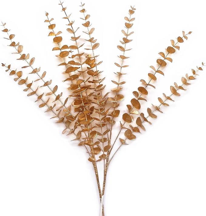 PASYOU Artificial Plants for Christmas Decor, Fake Gold Eucalyptus Plastic Grass Shrubs Leaves Indoor Outdoor Home Garden Party Hotel Wedding Event Faux DIY Decoration - 30 Inch Golden 2 Pack