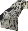 Cow Skin Print Table Runner, Rustic Country Farmhouse Animal Fur Skin Western Farm Black Cowhide Print Dinner Runner Table Decoration for Home Kitchen Dining 13x120in