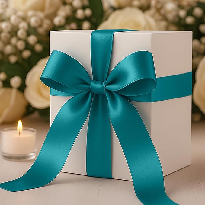 Fullive 1 1/2 Inch Teal Ribbon for Gift Wrapping, 30 Yards Christmas Ribbon, Polyester Satin Ribbons for Crafts for Birthday Graduate Christmas Decoration DIY Bows Wrapping Bouquet Floral Arrangements