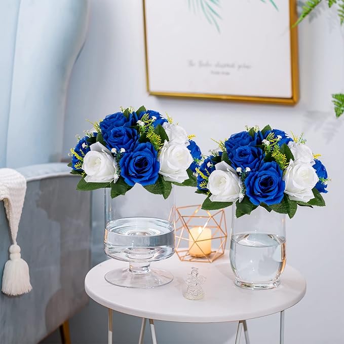 Sziqiqi Blue Artificial Flowers for Decoration Fake Kissing Flower Balls for Wedding Centerpieces Tables Flower Centerpiece Arrangement for Party Festival