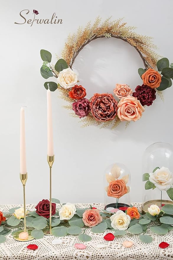 Serwalin Artificial Flowers Orange Marigold Fall Flowers Fake Wedding Cake Flowers for DIY Wedding Bouquets Bridal Shower Centerpieces Floral Arrangement Home Decor