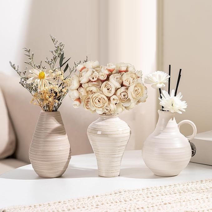 IPOPU Ranunculus Artificial Flowers 2Bouquets Silk Flowers with Stems 12PCS Mini Fake Flowers for DIY Wedding Bouquet Bridal Shower Decorations Floral Filler Flowers Centerpieces (Beige)