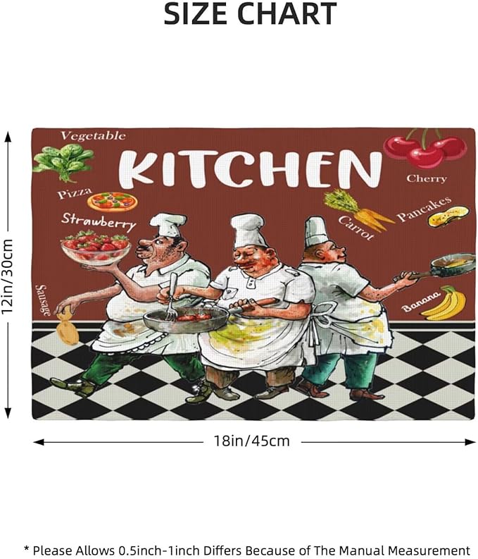 Chef Kitchen Linen Placemats Set of 6 Funny Fat Chef Cooking Theme Placemats for Indoor Outdoor Party Home Desktop Dining Room Decor 12x18 Inch