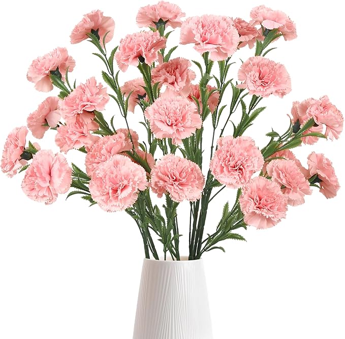 IPOPU Carnations Artificial Flowers 6PCS Fake Silk Carnations 33in Long Flowers for Tall Vases for Wedding Home Table Centerpieces Floral Arrangement(Light Pink)