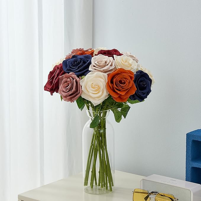 15pcs Ivory Roses Artificial Flowers Silk Fake Flowers Realistic White Roses Bouquet Long Stem for Wedding Home Party Birthday Decoration
