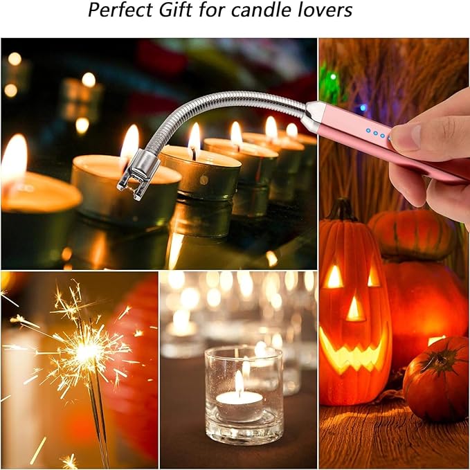 MEIRUBY Electric Candle Lighter, Birthday Christmas Stocking Stuffers Gifts for Women Mom Men Wife Sister, USB Arc Rechargeable Windproof Long Lighter for Candle BBQ Housewarming Gift Idals