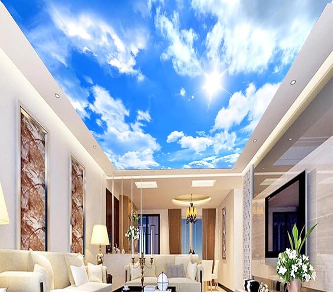 Eierme-Blue Sky Background with White Clouds Mural Wallpaper Peel and Stick 90" x 67"