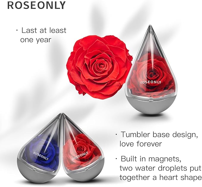 Preserved Rose with Water-Drop Shape, Eternal Flowers Gifts for Women Girlfriend Wife Mothers Real Roses Presents for Her Valentine's Day Christmas Birthday Mother's Day Anniversary (Red)
