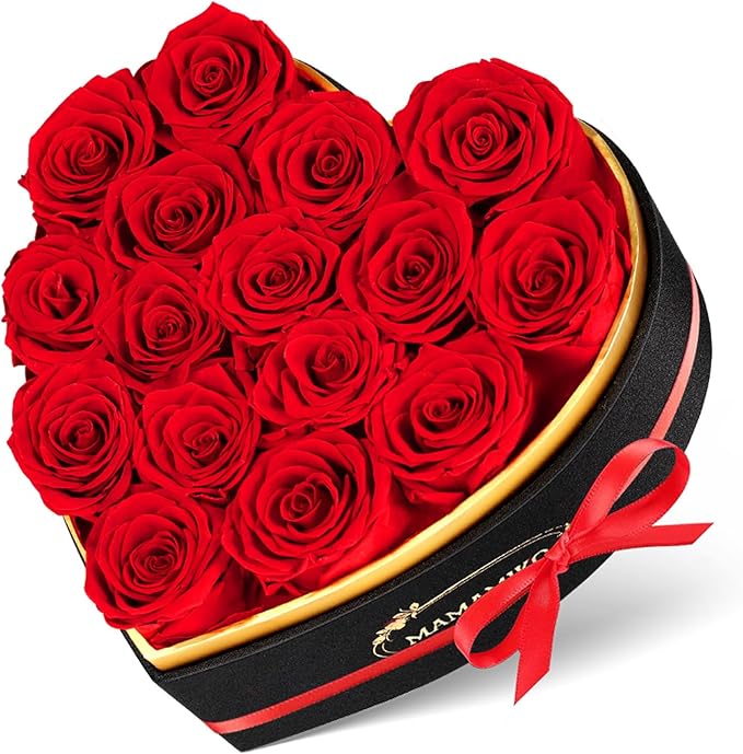16 Preserved Roses in Heart Shape Gift Box for Her - Forever Flowers for Delivery, Eternal Rose Mothers Gifts for Mom, Wife Anniversary Birthday Gifts for Women, Red