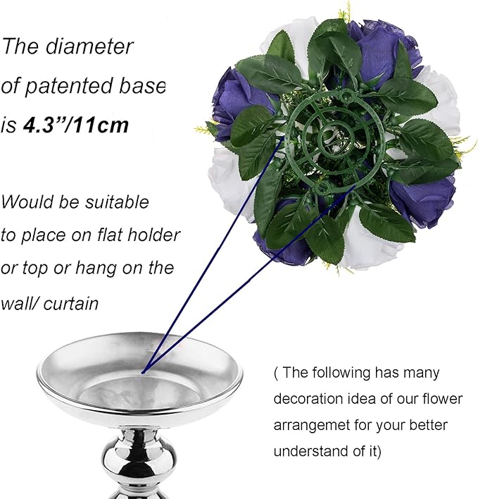 BLOSMON Navy Blue Rose Flowers: 2 Pcs Fake Floral Balls Centerpiece for Wedding Table Centerpieces - Artificial Silk Kissing Bouquet Flower Arrangement for Home Party Event Decor
