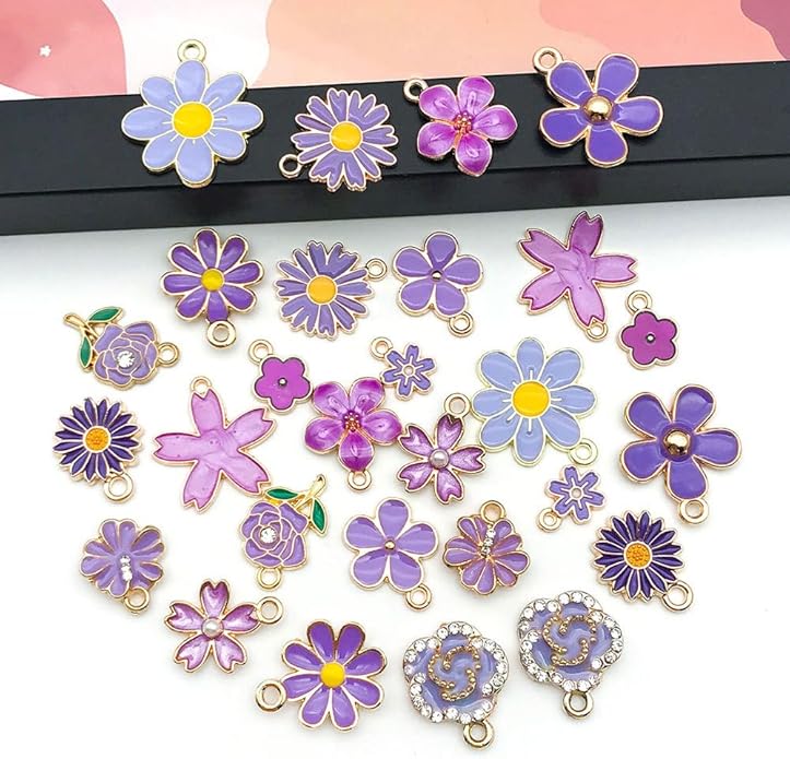 60pcs15 Types Flower Charms For Jewelry Making Enamel Flower Charms For Necklace Bracelet Earring for Gift that Office, Travel & DIY Creators