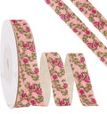 Pink Floral Ribbon 5/8" x 10Yards Vintage Flower Ribbons for Bow Wreath Craft Gift Wrap, Floral Flowers Printed Cotton Ribbon for DIY Handmade Hair Bow Festival Wedding Home Party Decor