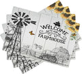 Farm Placemats, Vintage Rustic Farmhouse Wooden Plank Cow Sunflower Tractor Windmill Butterfly Print Washable Fabric Placemats Table Kitchen Dining Party 12x18 Inch Set of 4