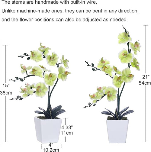 15" Tall Artificial Silk Phalaenopsis Orchid Flower Plant Pot Arrangements (Apple Green)