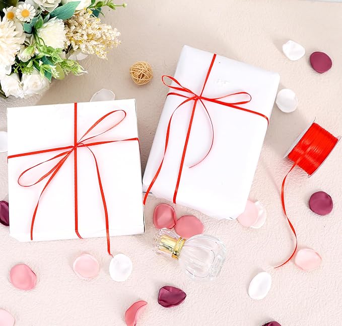 TONIFUL 1/8 Inch x 200 Yards Red Thin Solid Satin Ribbon Giant Spool Double Face Ribbons for Crafts Hanging Tags Invitation Card Balloons Bouquet Hair Gift Wrapping Party Decoration