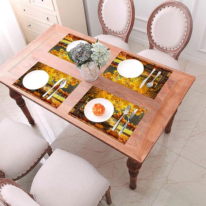 PVC Placemats Set of 1 Wipeable Table Mats Washable Heat Resistant Non Slip Vinyl Dining Table Mat for Kitchen Indoor Outdoor Patio Farmhouse Place Mats Autumn Pumpkin Maple Decorative