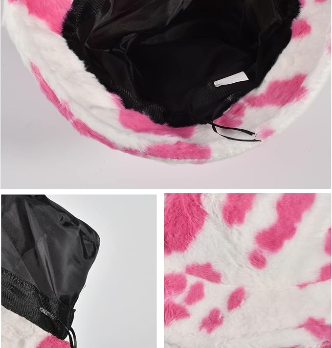 Winter Soft Faux Fur Plush Bucket Hat, Lovely Fisherman Cap, Fashion Outdoor Thick Warm Sun Cap for Women