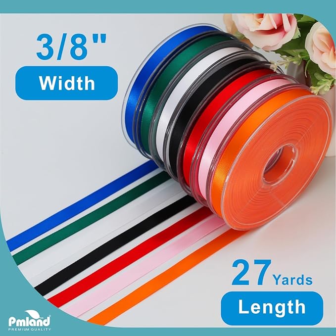 PMLAND Royal Blue Fabric Satin Ribbon 3/8'' Inch x 27 Yards Double Faced Use for Crafts Gift Wrapping Floral Bouquets Ornaments Hair Bows Party Decoration