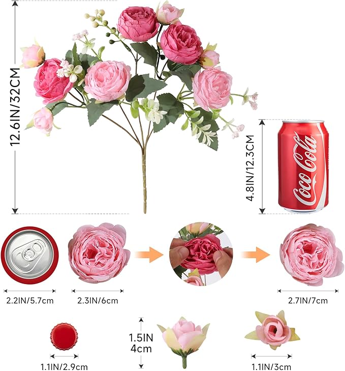 Luyue 8 Packs Peonies Artificial Flowers Faux Peony Bouquet Fake Peonies Flower for Vase Silk Peony Floral Arrangements for Table Centerpiece Wedding Decoration Indoor Home Decor