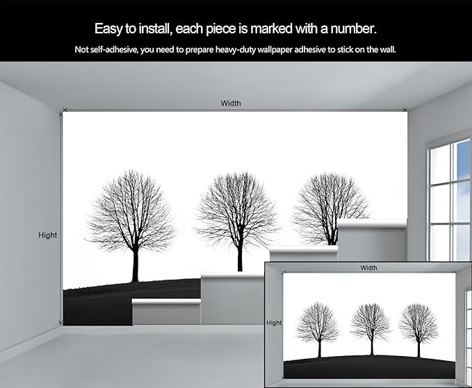 KIREUPA Minimalist Tree Wall Mural, Elegant Tree Silhouette Poster 3d Wall Murals, Modern Forest Wallpaper Mural, for Living Room Bedroom Large Wallpaper Indoor Decor 137.8" W x100 H