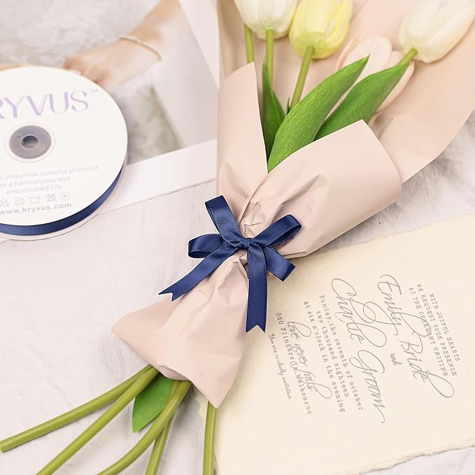 Navy Blue Satin Ribbon, Double Faced 1/2 Inch X 50 Yards Navy Blue Ribbon, Premium Satin Ribbon for Gift Wrapping, Crafts, Hair Bow Making, Sewing, Flower Bouquet, Wedding Party Decor