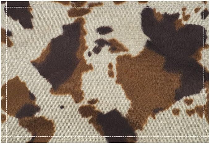 Cow Print Placemats Set of 4 Rustic Farmhouse Brown Cowhide Print Western Style Art Printed Dining Table Mats for Restaurant Home Kitchen Holiday Decor 12x18in