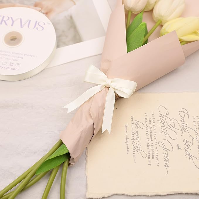 Ivory Satin Ribbon, Double Faced 1/2 Inch X 25 Yards, Premium Satin Ribbon for Gift Wrapping, Crafts, Hair Bow Making, Sewing, Flower Bouquet, Wedding Party Decor