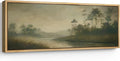 SIGNFORD Large Framed Canvas Print Wall Art Misty River with Trees Tranquil Nature Landscape Illustrations Modern Art Relax/Calm Warm for Living Room, Bedroom, Office - 60"x20"