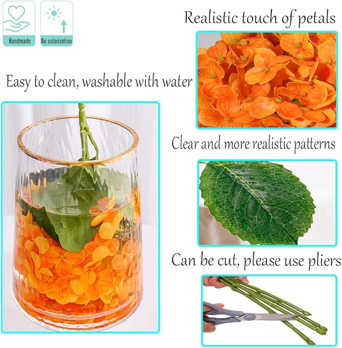Kimura's Cabin 5Pcs 21inch Real Touch Artificial Hydrangea Flowers Realistic Latex Hydrangeas Long Stem with Leaves Hydrangea Bouquet for Home Wedding Baby Shower Birthday Party Decoration（Orange）