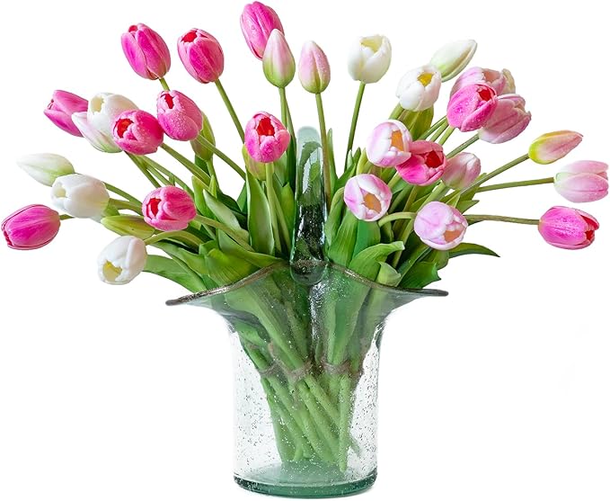 15pcs Artificial Tulips Flowers, Real Touch Latex Bouquet, Fake Tulips for Office Wedding Party Home Kitchen Garden Decoration-B Baby Pink