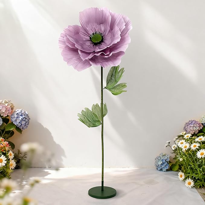 Giant Artificial Flowers 1pack Fake Flowers for Decoration, Fabric Poppy Flower for Wedding Birthday Easter Party Mother's Day Banquet Photography Props Garden Shop Window Display Decor(Dark Pink)
