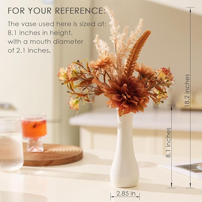 Fake Flower Bouquet, Faux Flower Arrangement for Decorating Kitchens, Bedrooms, Bathrooms, Realistic Artificial Flowers Made of Silk & Plastic, Floral Decoration with Dahlia & Small Blossoms