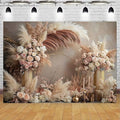 Boho Floral Wedding Backdrop Pampas Grass Flower Curtain Background Wedding Bridal Shower Anniversary Party Decoration Backdrop Newborn Baby Shower Pregnancy Photos Backdrop (6x4feet)
