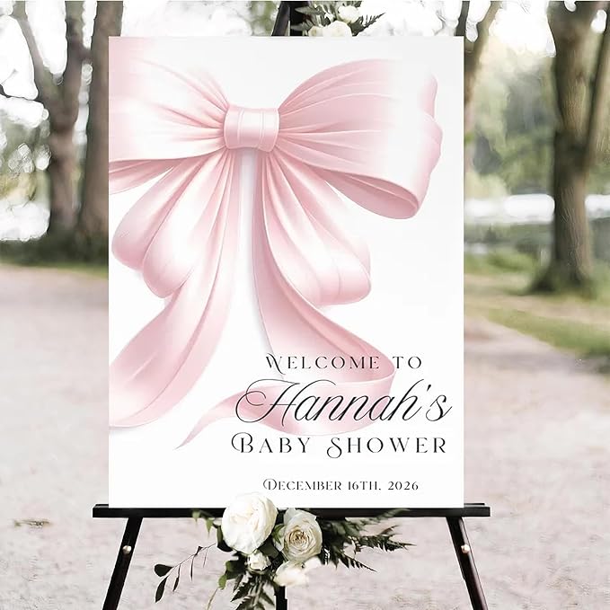 Personalized Pink Bow Baby Shower Welcome Sign, Custom Minimalist Bow Baby Girl Party Sign, Baby's Shower Gifts, Birthday Gifts, Gender Reveal Decorations, Newborn Announcement Party Supplies - 20