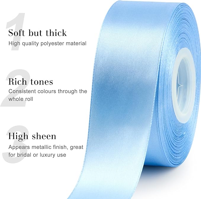 1-1/2 Inches 50 Yards Sky Blue Satin Ribbon, Solid Fabric Ribbon Roll for Flower Bouquets, Gift Wrapping, Wedding, Handmade Crafts