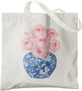 Blue and White Chinoiserie Prints Canvas Tote Bag for Women, Reusable Folding Shopping Bags with Handles