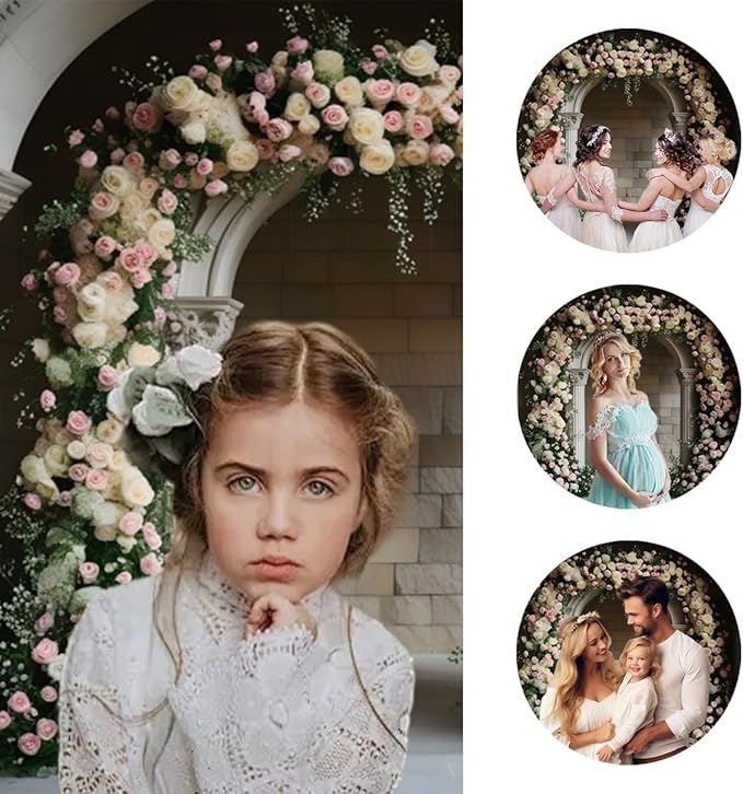 7x5ft Vintage White Pink Floral Backdrop Retro Palace Wall Flowers Arch Photography Background for Wedding Mothers Day Valentines Day Bridal Birthday Princess Couples Women Portraits