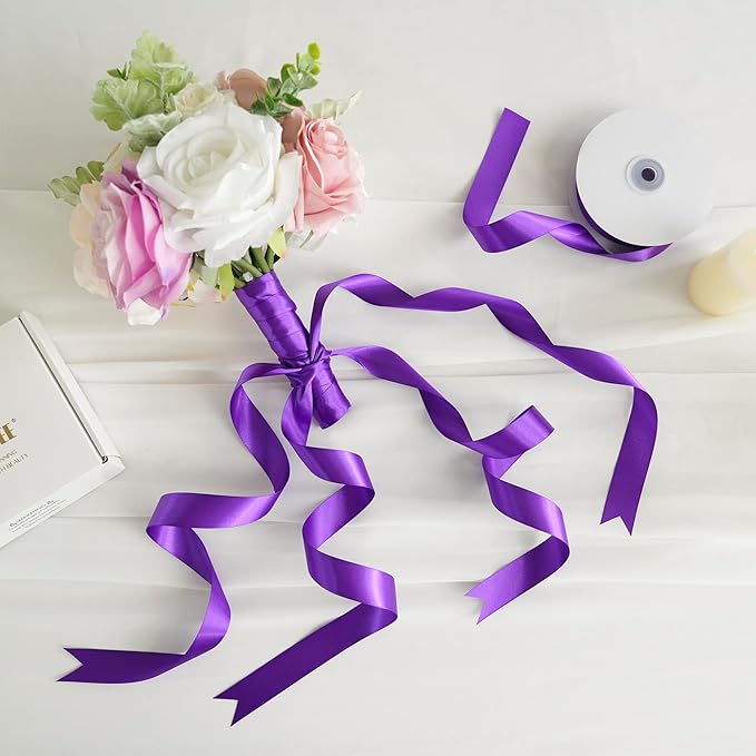 MEEDEE Purple Ribbon 1 Inch Purple Satin Ribbon Lux Double Faced Satin Ribbons by 50 Yards Polyester Wrapping Ribbons for Crafts, Weddings, Flower Bouquet, Holiday Decorating
